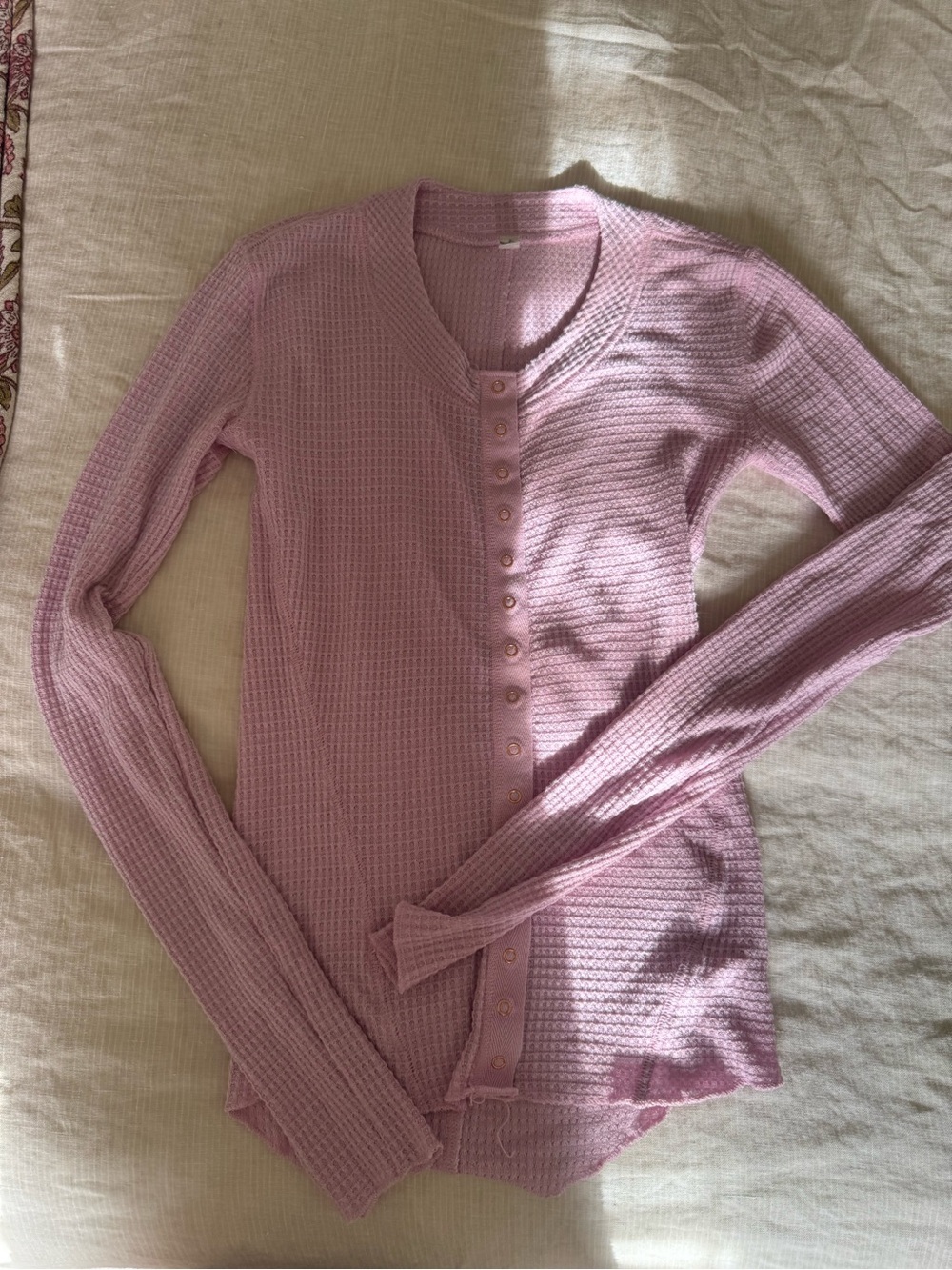 Free people Light Pink Waffle Knit Button-Up Top